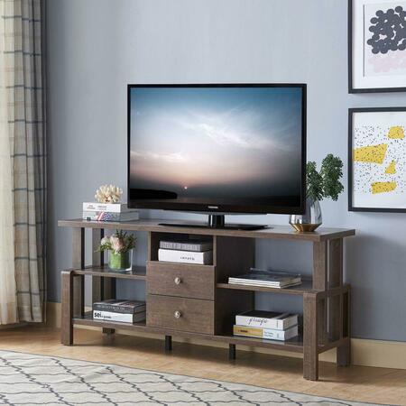 HOMEROOTS Walnut Oak Rustic Geo TV Stand with Two Center Drawer 473277